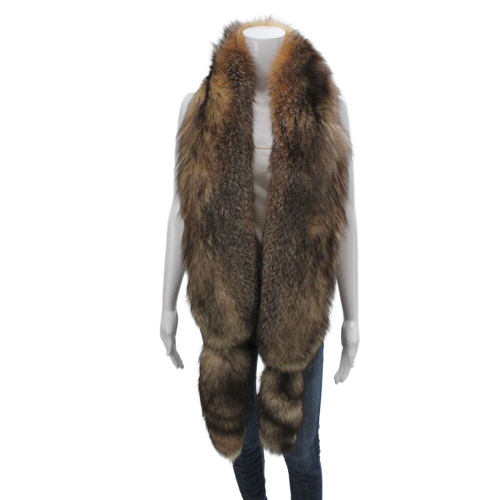 Furs by Graylon Womens Fox Fur Shawl Scarf Brown Size 84"x5"